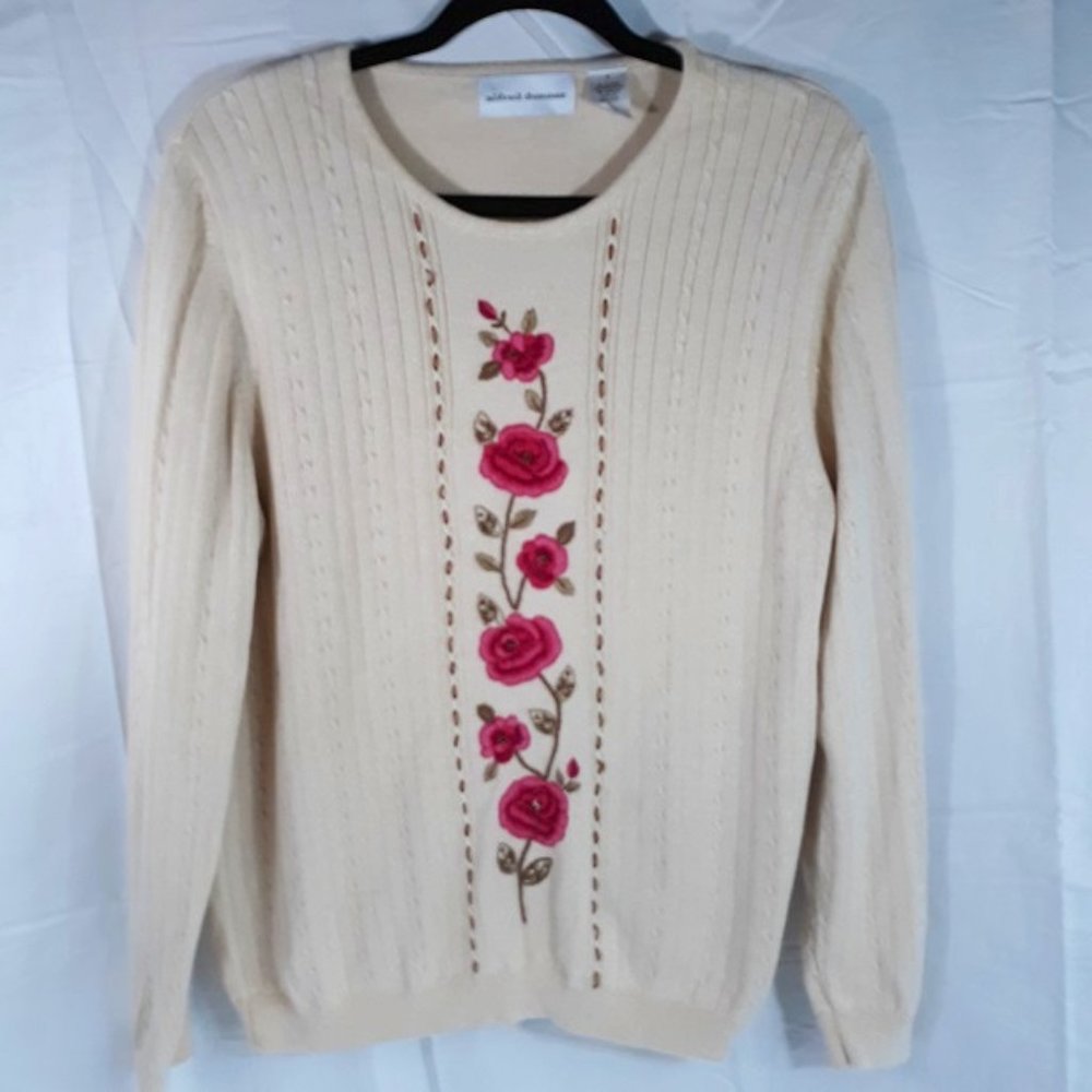 SOLD Alfred Dunner Sweater L VINTAGE Embroidery Roses EUC 90's Beaded Flowers - Picture 2 of 6